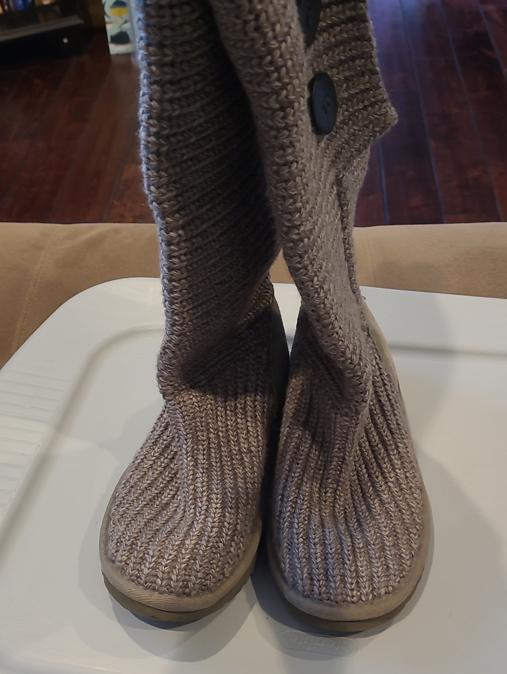 Ugg Gray/Taupe Knit Fold-Over Winter Boots Size 7 - Picture 5 of 7